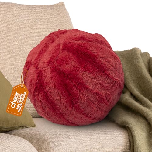 Cheer Collection Ultra Soft Faux Fur Round Pillow - Decorative and Fun Throw Pillows for Couch, Bed & Living Room - Funky Sphere Pillow for Kids & Adults - Aesthetic Pillows for Accents - Maroon - color: Maroon