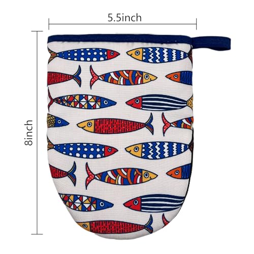 Linen Fish Mini Silicone Oven Mitts 2-Pack Set, Heat Slip Resistant Kitchen Gloves, Soft Short Oven Mittens for Safe Cooking Baking Grilling - color: Linen Fish