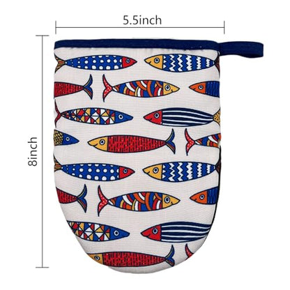 Linen Fish Mini Silicone Oven Mitts 2-Pack Set, Heat Slip Resistant Kitchen Gloves, Soft Short Oven Mittens for Safe Cooking Baking Grilling - color: Linen Fish