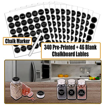 SWOMMOLY 30 Glass Spice Jars 6 oz Empty Square Spice Bottles with 703 Spice Labels, Chalk Marker and Funnel Complete Set. 30 Spice Containers with Airtight Cap, Pour/sift Shaker Lid - size: 6 OZ