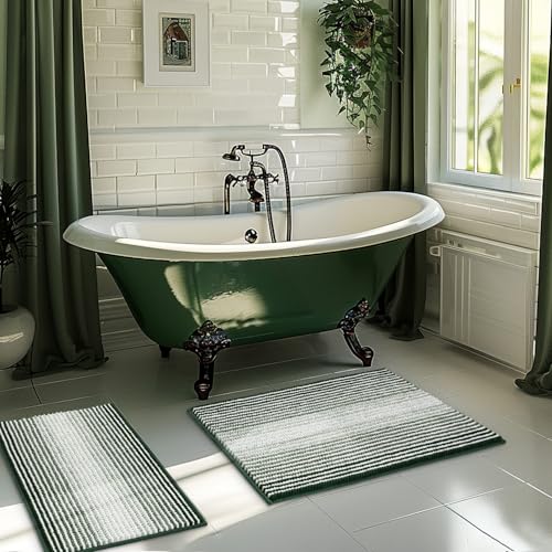 Bathroom Rugs and Mats Sets, 2 Piece Thick Absorbent Chenille Bath Mat Rug Set Non Slip, Soft Shaggy Bath Room Floor Mats for Bathroom, Machine Washable (Hunter Green, 20" x 32" Plus 16" x 24") | 20"x32" Plus 16"x24", Soft Absorbent Chenille, Quick Dry Ma
