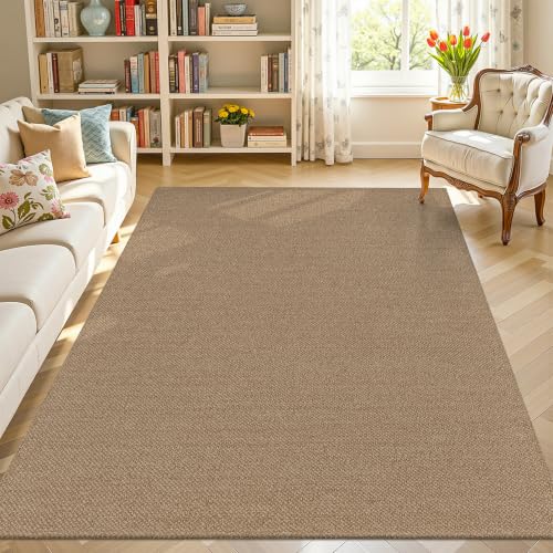 HEBE Cotton Woven Area Rugs for Living Room 5'x7', Washable Bedroom Rug | Non Slip Rubber Backed Cotton Rugs for Dining Room, Neutral Indoor Floor Carpet Throw Rug for Kids Room,Dorm,Office - size: 5' x 7' (Rectangular)