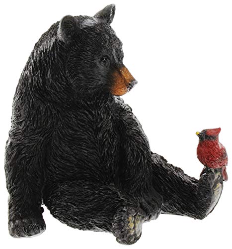 The Bridge Collection Black Bear and Cardinal Friend Figurine | Hand Painted Realistic Bear Decor For Cabin, Home or Garden Decor