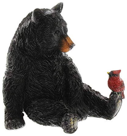 The Bridge Collection Black Bear and Cardinal Friend Figurine | Hand Painted Realistic Bear Decor For Cabin, Home or Garden Decor
