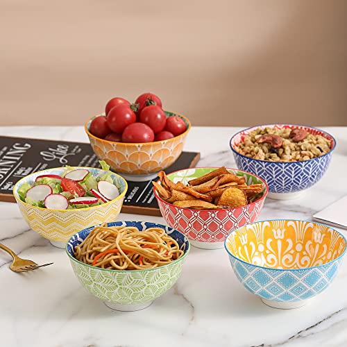 Dessert Bowls Set of 6 - Small Ceramic Bowls for Ice Cream, Snack, Rice - Colorful Cute Style - Microwave and Dishwasher Safe - 4.75 Inch - 10 oz - size: 4.75 inch