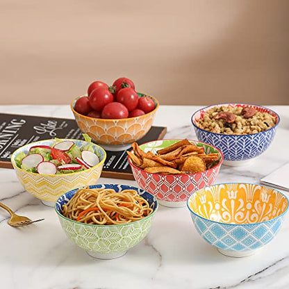 Dessert Bowls Set of 6 - Small Ceramic Bowls for Ice Cream, Snack, Rice - Colorful Cute Style - Microwave and Dishwasher Safe - 4.75 Inch - 10 oz - size: 4.75 inch