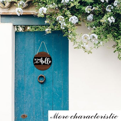 10" Welcome Wooden Sign With Rope - Hi Hey Hello Round Hanging Wooden Plaque - Outdoor Front Door Wall Farmhouse Decoration For Home - Modern Artistic Housewarming Gift - A05