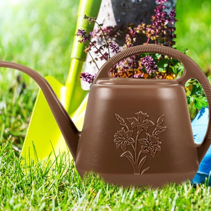 Long Spout Watering Can for Indoor Plants, Garden Watering Can with Thickened Plastic Body, Deep Gray Floral Design, Suitable for Houseplants and Balcony Gardening