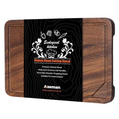 Walnut Wood Cutting Board with Juice Groove for Kitchen Countertop, Tick American Black-Walnut Wooden Chopping Board Charcuterie Board Butcher Block for Meat Vegetables, 12x8 inch - size: 12"L x 8"W