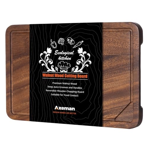 Walnut Wood Cutting Board with Juice Groove for Kitchen Countertop, Tick American Black-Walnut Wooden Chopping Board Charcuterie Board Butcher Block for Meat Vegetables, 12x8 inch - size: 12"L x 8"W