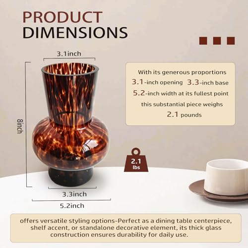 8" High Luxe Leopard Glass Vase — Unique Modern Amber Brown Centerpiece for Home Decor, Gifts & Everyday Elegance