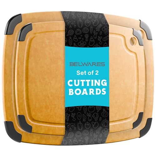 Dishwasher Safe Cutting Boards for Kitchen - Set of 2 Composite Wood Chopping Boards with Juice Groove, Non-Slip Grips, Non-Porous Surface, Heat Resistant Up to 350°F (14.5 x 11 and 11.7 x 9.3 Inch) - color: Natural