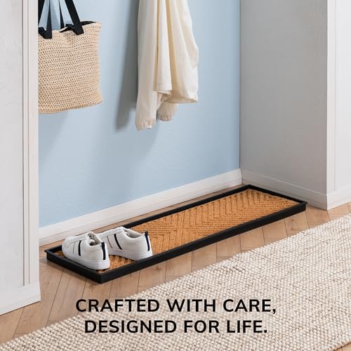 Anji Mountain AMB0BT4F-017 Black Rubber Boot/Shoe Tray with Coir, Fits 4 Pair (46.5" Wide), Cross Embossed Insert - color: Cross Embossed Insert, size: 46" x 14" x 1.5"