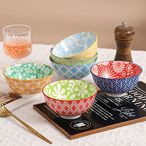 Dessert Bowls Set of 6 - Small Ceramic Bowls for Ice Cream, Snack, Rice - Colorful Cute Style - Microwave and Dishwasher Safe - 4.75 Inch - 10 oz - size: 4.75 inch