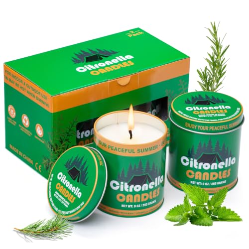 Citronella Scented Candles for Patio Outdoor, 2 Pack 9oz Soy Wax Candles with Natural Essential Oils, Long Lasting Clean Burning Candles for Camping, Garden, Backyard, Indoor & Outdoor Use - color: Green