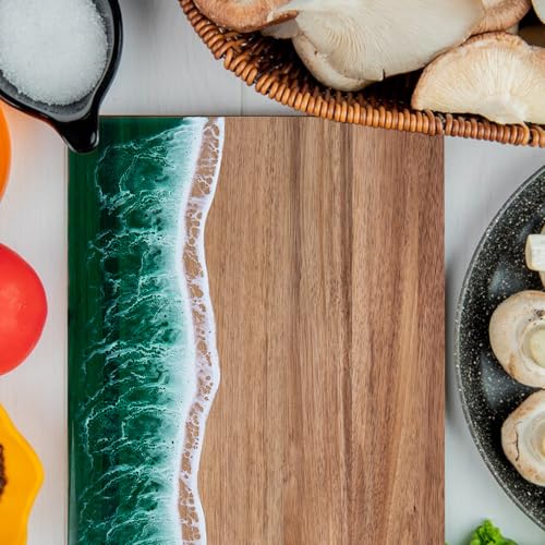 Resin Cutting Board,Ocean Charcuterie board,handmade board for Fruit Cheese and meat, Vegetable, Kitchen, Gift (Green Wave) - color: Green Wave