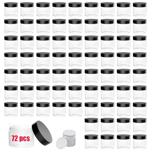 72PCS 3oz/88ml Plastic Jars with Screw On Lids Pressure Sensitive Seal,Clear Container for Storing Dry Food,Lotion, Makeup, Slime, Honey Jam, Cream, Butter,Black - color: Plastic-72Pack-Black