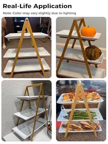 YHOSSEUN 3 Tier Serving Tray, 10+12+14 Inch Serving Platters and Tray, Gold | Porcelain Tiered Tray Stand, 3 Tiered Serving Stand Dessert Stands Treat Table Display Set with Collapsible Sturdier Rack - color: D-Gold Stand, size: 10+12+14 Inches