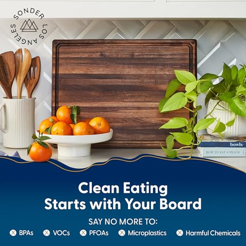 Sonder Los Angeles Franklin Cutting Board, Edge Grain Walnut, 20x15x1.5 in | Made in USA, Non-toxic, Non-Slip Feet, Juice Groove, Built-in Handles, Reversible, Gift Box Included, Large 10.3 lbs - color: Franklin | Black Walnut | Edge Grain