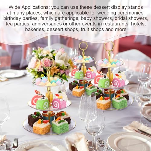 Teenyyou 16 Pack 3 Tier Cupcake Stand Bulk Tiered Dessert Stand Thick Plastic Serving Tray with Gold Edges Dessert Table Display Set Tea Cake Holder for Wedding Birthday Party (Clear) - color: Clear