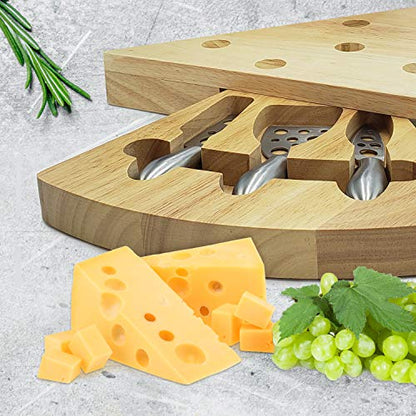Rubber Wood Cheese Board Set - Charcuterie Platter with Cutlery Set - Perfect for Birthday, Housewarming & Wedding Gifts, Can Be Used in Sets Forming a Center Piece