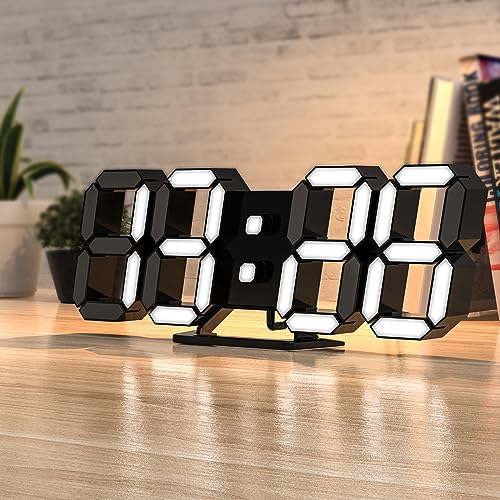 EDUP HOME® 3D LED Desk & Wall Clock with Remote Control, 9.7 Inch, Black | Digital Alarm Clock with Snooze, Temperature Display, Night Light and Auto/Manual Brightness Adjustment - color: Black Led Wall Clock 9.7"