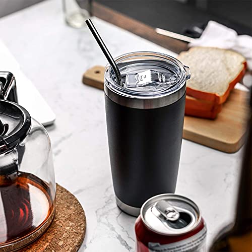 COMOOO 20oz Black Tumbler 4 Pack Stainless Steel Insulated Travel Mug with Lid and Straw Vacuum Double Wall Coffee Cup for Hot Beverage and Cold Drinks(Black, 4 Pack) - color: Black