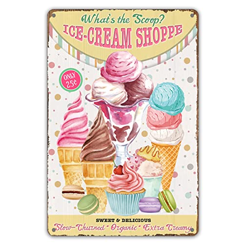 Funny Ice Cream Metal Tin Sign Wall Decor Sweet and Delicious Retro Sign for Home Decor Gifts - color: ICE