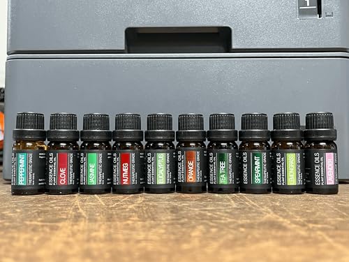 Ultimate Aromatherapy Diffuser & Essential Oil Set - Ultrasonic Top 10 Oils Modern with 4 Timer 7 Ambient Light Settings Therapeutic Grade Lavender