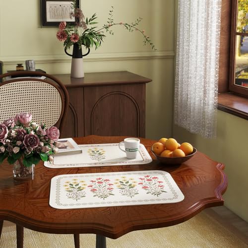 Vinyl Waterproof Placemats Set of 6 Rectangular,12"*17"-Bertina C | Wipeable Beautiful Print Place Mats,Stain Resistant,Heat Resistant,Everyday Meals,Kitchen,Dinning,Holiday,Decor - color: Bertina C