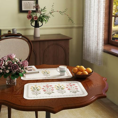 Vinyl Waterproof Placemats Set of 6 Rectangular,12"*17"-Bertina C | Wipeable Beautiful Print Place Mats,Stain Resistant,Heat Resistant,Everyday Meals,Kitchen,Dinning,Holiday,Decor - color: Bertina C