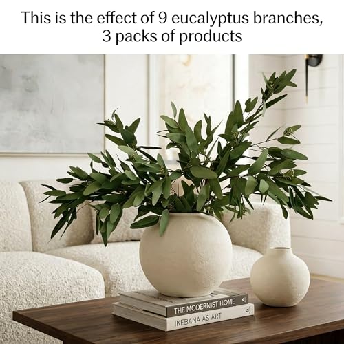ANNIE&PANDA 3 Pack Faux Artificial Eucalyptus Stems with Faux Seeds 31'' Tall Fake Plants Leaves Olive Tree Branches Faux Greenery Stems for Bridal Wedding Bouquet Vase Table Centerpiece Decor