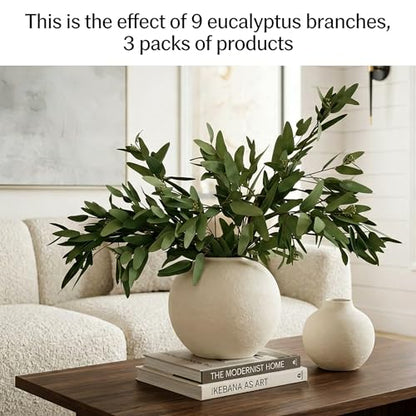 ANNIE&PANDA 3 Pack Faux Artificial Eucalyptus Stems with Faux Seeds 31'' Tall Fake Plants Leaves Olive Tree Branches Faux Greenery Stems for Bridal Wedding Bouquet Vase Table Centerpiece Decor