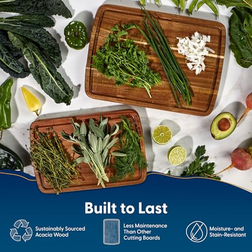 Sonder LA Doheny Duo Small Acacia Wood Cutting Board Set, 14x10x1 & 12x8x1" | Non-toxic, Edge Grain, Juice Groove, Thickness Prevents Warping, Compact Daily Use, Built-in Handles, Gift Box, 3 lbs & 2 lbs - color: Doheny | Acacia | Edge Grain