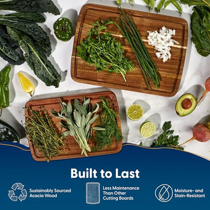 Sonder LA Doheny Duo Small Acacia Wood Cutting Board Set, 14x10x1 & 12x8x1" | Non-toxic, Edge Grain, Juice Groove, Thickness Prevents Warping, Compact Daily Use, Built-in Handles, Gift Box, 3 lbs & 2 lbs - color: Doheny | Acacia | Edge Grain