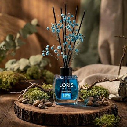 Loris Ocean Breeze Reed Diffuser Set with Dried Flowers | Reed Diffusers for Home with Sticks | Bathroom Diffuser & Room Scent | Long-Lasting Home Fragrance | 120 mL / 4.06 fl oz - color: Ocean Breeze
