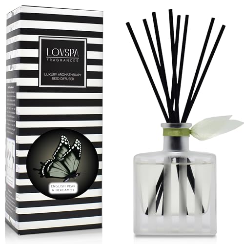 Reed Diffuser Set, English Pear & Bergamot Scented Oil Diffuser with Sticks, Home Fragrance Accessories for Bathroom Shelf Decor, Aroma Diffusers for Home or Office Desk, USA Made - color: English Pear & Bergamot, size: Modern Stripe/4.5 oz