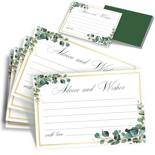 Eucalyptus Wedding Advice and Wishes Cards with Gift Box - 60 Greenery Marriage Advice Cards for Bride and Groom - Bridal Shower Games and Wedding Guest Book Alternative for Reception - color: EUCALYPTUS
