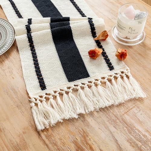 Fancy Homi Black Table Runner 90 Inches Long Boho Macrame Table Runner for Home Decor, Farmhouse Table Runners with Tassels for Party Bohemian Rustic Bridal Shower Dining Decor 12x90 Inches - color: Black, size: 12" x 90"
