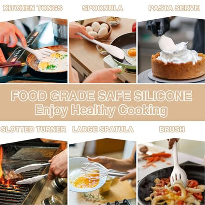 Kitchen Utensils Set, Umite Chef 22Pcs Silicone Cooking Utensils Set, Heat Resistant Silicone Kitchen Spatulas Set with Holder, White Cooking Gadgets Tools Set for Nonstick Cookware, Dishwasher Safe - color: White