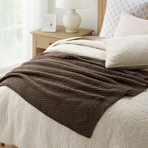 EVERGRACEHOME Chunky Chenille Knit Throw Blanket, 60 x 80, Cocoa Brown | Sculpted Moss Stitch, Chic Modern Farmhouse, All-Season Warmth, OEKO-TEX® Certified, Elegant Blanket for Couch, Bed, Sofa - color: Cocoa Brown, size: 60" X 80"
