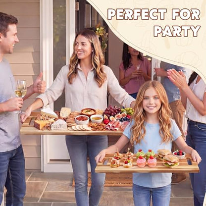 2 Pcs Large Charcuterie Board Foldable Acacia Wooden Charcuterie Board with Handle Serving Boards Tray Long Cutting Boards for Cheese Appetizers Party Travel (36 x 12 Inch, 30 x 12 Inch) - size: 36 x 12 Inch,30 x 12 Inch