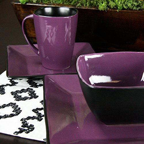 Elama Mulberry Loft 16 Piece Modern Premium Stoneware Dinnerware Set with Complete Settings for 4