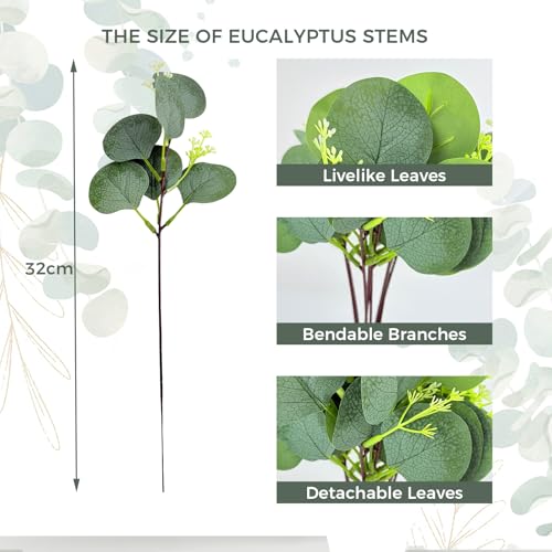 Artificial Eucalyptus Stems, 40 Pcs, Silver Dollar Leaves | Silk Faux, Bulk, Home Decor, Wedding Decor