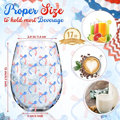 Sliner 2 Pack 250th Anniversary Stemless Wine Glasses 17oz Patriotic Drinking Glasses Independence Day Tumbler Cups for 4th of July Party Supplies Memorial Day Gift Decorations - style: Patriotic