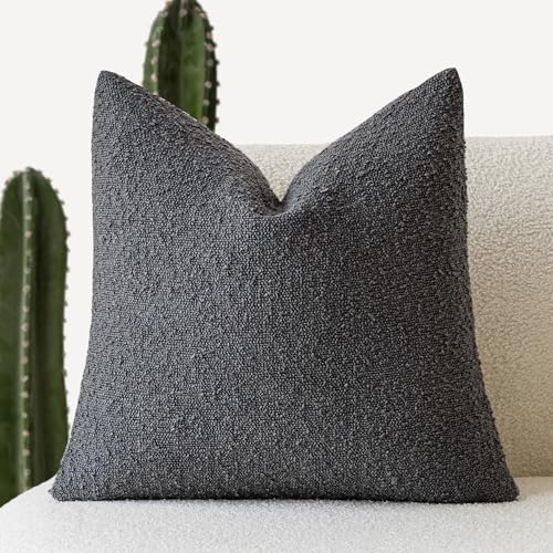 Foindtower Decorative Textured Boucle Throw Pillow Covers Accent Solid Pillow Cases Neutral Soft Cozy Couch Cushion Case for Chair Sofa Bedroom Living Room Home Decor 16x16 Inch,1PC,Dark Grey - color: Charcoal, size: 16" x 16" (Pack of 1)