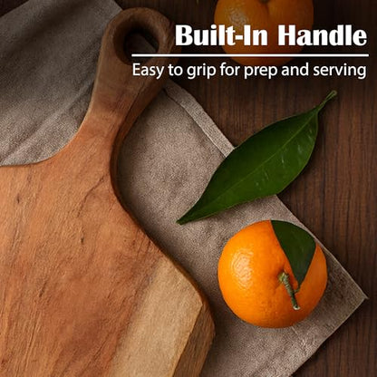 GoCraft Acacia Wood Live Edge Cutting Board – 16 x 10 Inch – Rustic Handcrafted Charcuterie Board with Handle, Wooden Cheese Tray, Serving Platter, Chopping Block for Kitchen & Farmhouse Décor - size: 16.3"L x 10"W