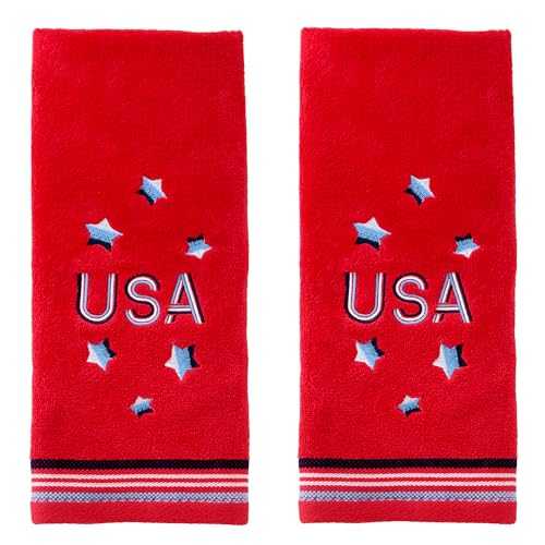 SKL Home USA 100% Cotton Embroidered 2pc Hand Towel Set, Decorative for Bath/Kitchen/Bar & Gift, Red - color: Usa