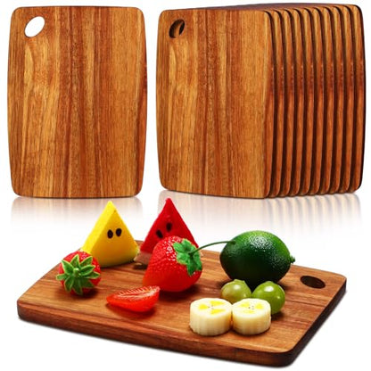 FoldTier 12 Pcs Wood Cutting Boards Bulk 8 x 6 Inch Small Kitchen Charcuterie with Oval Hole Kitchen Serving Chopping Boards for Pizza, Bread, Charcuterie, Fruit, Vegetables(Acacia Wood)