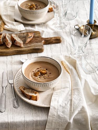 LE TAUCI Plates and Bowls Sets for 4, 12 Piece Ceramic Dinnerware Sets, Kitchen Stoneware Dish Set, Chip Resistant, Microwave & Dishwasher Safe, Reactive Glaze Beige (8"&10" Plate, 27oz Bowl) - size: 4 Set(12pcs)